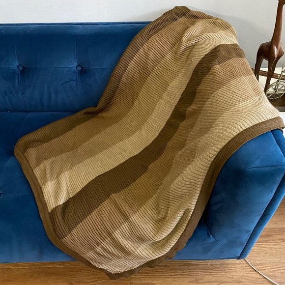 Brown Knit Color Block Soft and Cozy Throw Blanket 49"x60"